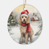 Cockapoo Hund im Schnee Weihnachten Keramik Ornament (Links)