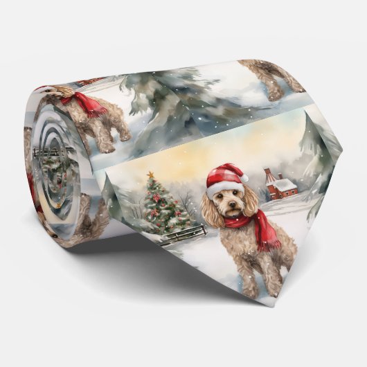 Cockapoo Hund im Schnee Weihnachten Krawatte (Gerollt)