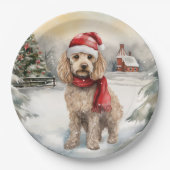Cockapoo Hund im Schnee Weihnachten Pappteller (Vorderseite)