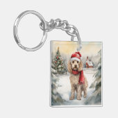 Cockapoo Hund im Schnee Weihnachten Schlüsselanhänger (Vorderseite links)