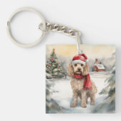 Cockapoo Hund im Schnee Weihnachten Schlüsselanhänger (Vorderseite)