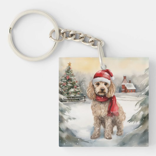 Cockapoo Hund im Schnee Weihnachten Schlüsselanhänger (Vorderseite)