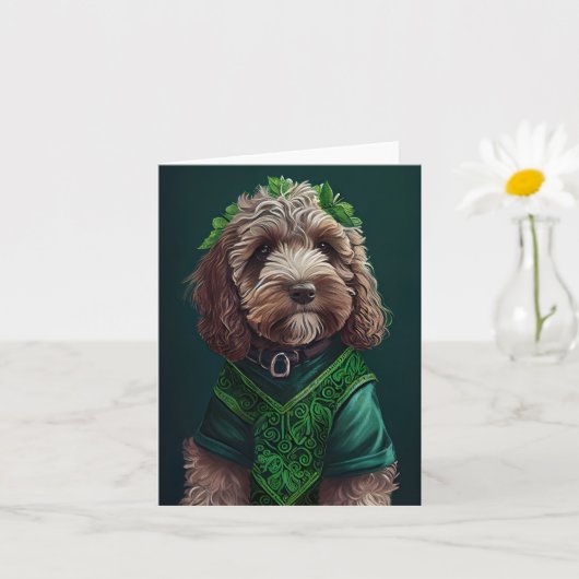 Cockapoo-Hund im St. Patrick's Day-Kleid Karte (Kleine Pflanze)