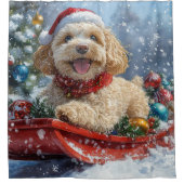 Cockapoo Hund in Sledge Lass es Schnee Weihnachten Duschvorhang (Vorderseite)