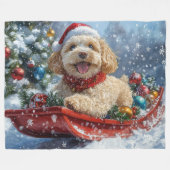 Cockapoo Hund in Sledge Lass es Schnee Weihnachten Fleecedecke (Vorderseite (Horizontal))