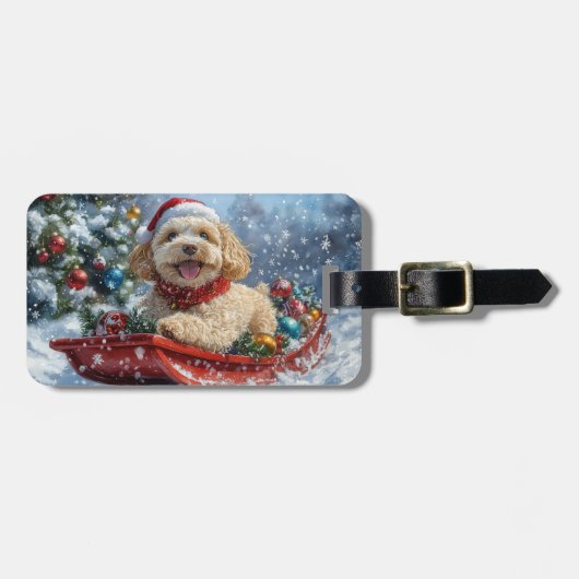 Cockapoo Hund in Sledge Lass es Schnee Weihnachten Gepäckanhänger (Vorderseite horizontal)
