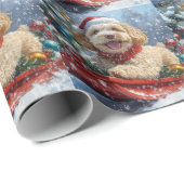 Cockapoo Hund in Sledge Lass es Schnee Weihnachten Geschenkpapier (Rolleneckpunkt)