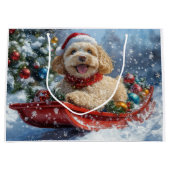 Cockapoo Hund in Sledge Lass es Schnee Weihnachten Große Geschenktüte (Vorderseite)