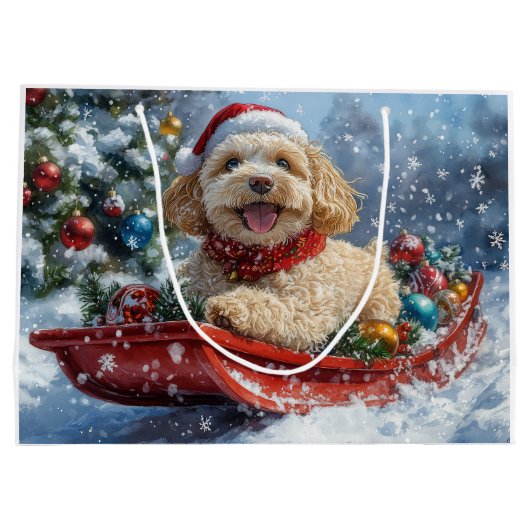 Cockapoo Hund in Sledge Lass es Schnee Weihnachten Große Geschenktüte (Rückseite)