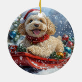 Cockapoo Hund in Sledge Lass es Schnee Weihnachten Keramik Ornament (Hinten)