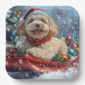 Cockapoo Hund in Sledge Lass es Schnee Weihnachten Pappteller (Vorderseite)
