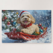 Cockapoo Hund in Sledge Lass es Schnee Weihnachten Puzzle (Horizontal)