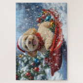 Cockapoo Hund in Sledge Lass es Schnee Weihnachten Puzzle (Vertikal)