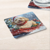 Cockapoo Hund in Sledge Lass es Schnee Weihnachten Rechteckiger Pappuntersetzer (angewinkelt)