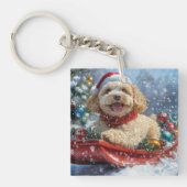 Cockapoo Hund in Sledge Lass es Schnee Weihnachten Schlüsselanhänger (Vorderseite)