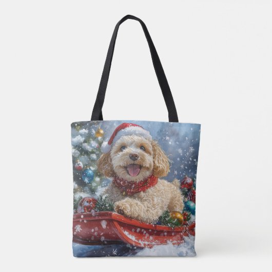 Cockapoo Hund in Sledge Lass es Schnee Weihnachten Tasche (Rückseite)