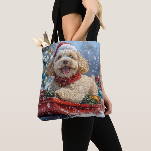 Cockapoo Hund in Sledge Lass es Schnee Weihnachten Tasche (Von Nahem)