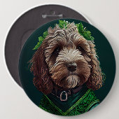 Cockapoo Hund in St. Patrick's Day Dress Button (Vorne & Hinten)