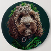 Cockapoo Hund in St. Patrick's Day Dress Button (Vorderseite)