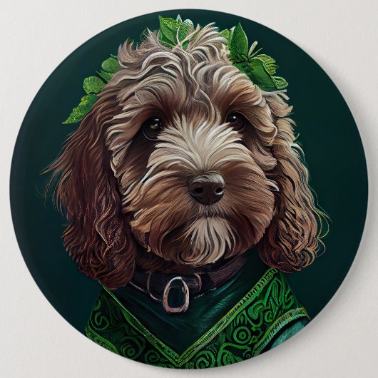 Cockapoo Hund in St. Patrick's Day Dress Button (Vorderseite)