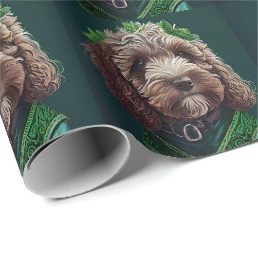 Cockapoo Hund in St. Patrick's Day Dress Geschenkpapier (Rolleneckpunkt)
