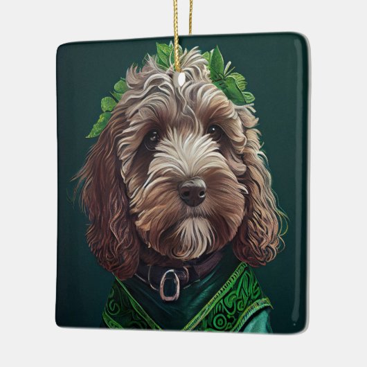 Cockapoo Hund in St. Patrick's Day Dress Keramikornament (Links)