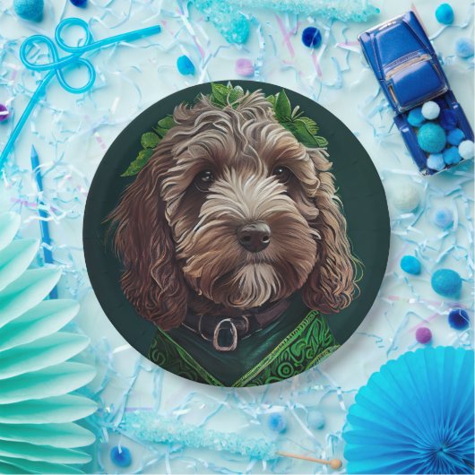 Cockapoo Hund in St. Patrick's Day Dress Pappteller (Party)