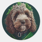 Cockapoo Hund in St. Patrick's Day Dress Runder Aufkleber (Vorderseite)
