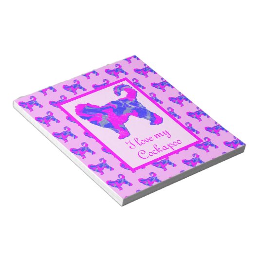 Cockapoo Hund Lover Pink & Blue Silhouette Notizblock (angewinkelt)