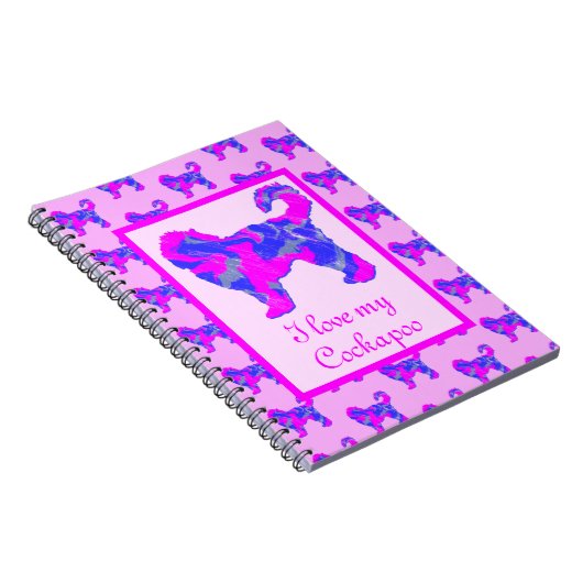 Cockapoo Hund Lover Pink & Blue Silhouette Notizblock (Rechte Seite)
