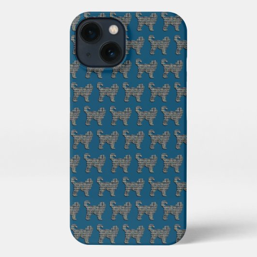 Cockapoo Hund Niedliche Silhouette Grid Blue iPhone Hülle (Rückseite)
