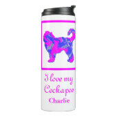 Cockapoo Hund Pink & Blue Silhouette Thermosbecher (Nach links gedreht)