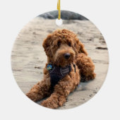 Cockapoo-Hund schokoladen in der liebenden Gedächt Keramik Ornament (Hinten)