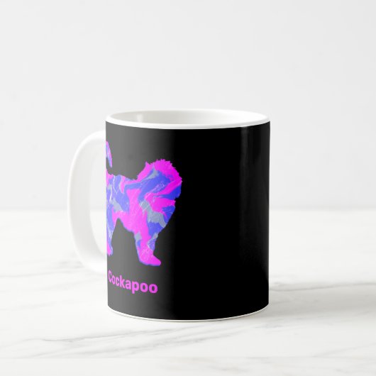 Cockapoo Hund Silhouette Crazy Hot Pink Black Kaffeetasse (Vorderseite Links)