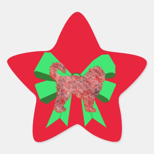 Cockapoo Hund Silhouette Grünen Bow Weihnachten Stern-Aufkleber (Vorderseite)
