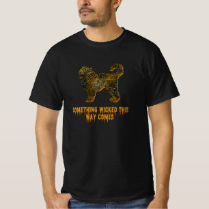 Cockapoo-Hund-Silhouette Lustiges Orange Halloween T-Shirt