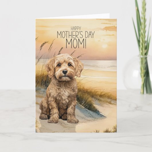 Cockapoo Hund Sonnenuntergang Strand Muttertag Feiertagskarte (Vorderseite)
