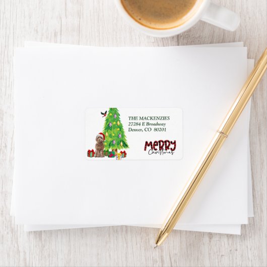 Cockapoo Hund und Weihnachtsbaum Rücksendeadresse Adressaufkleber (Insitu)