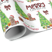 Cockapoo Hund, Vogel und Weihnachtsbaum Geschenkpapier (Rolleneckpunkt)