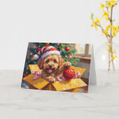 Cockapoo-Hund-Weihnachtsgeschenkbox-Überraschung Karte (Gelbe Blume)