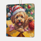Cockapoo-Hund-Weihnachtsgeschenkbox-Überraschung Keramikornament (Links)