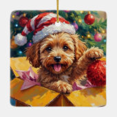Cockapoo-Hund-Weihnachtsgeschenkbox-Überraschung Keramikornament (Rückseite)