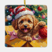 Cockapoo-Hund-Weihnachtsgeschenkbox-Überraschung Keramikornament (Vorderseite)