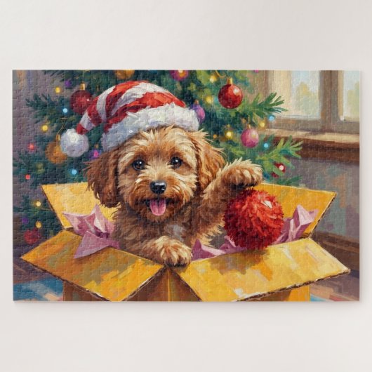 Cockapoo-Hund Weihnachtsgeschenkbox Überraschung Puzzle (Horizontal)
