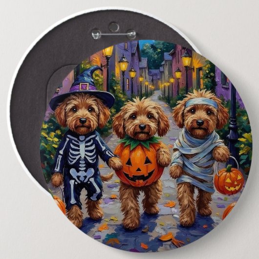Cockapoo Hunde Trick-oder-Treating Halloween-Kostü Button (Vorne & Hinten)