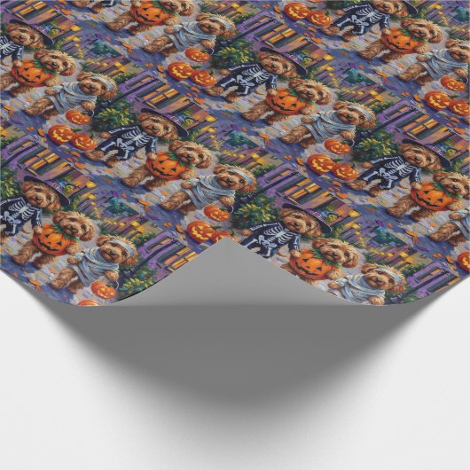 Cockapoo Hunde Trick-oder-Treating Halloween-Kostü Geschenkpapier (Ecke)