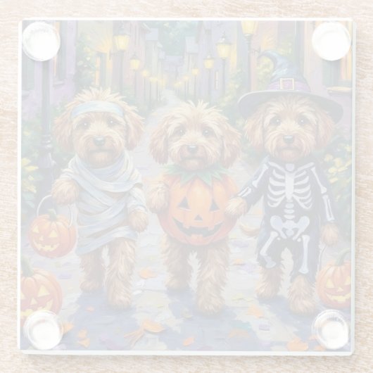 Cockapoo Hunde Trick-oder-Treating Halloween-Kostü Glasuntersetzer (Rückseite)