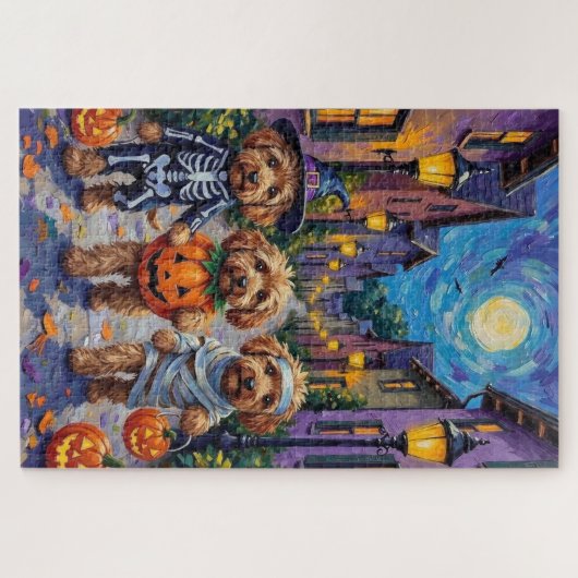 Cockapoo Hunde Trick-oder-Treating Halloween-Kostü Puzzle (Horizontal)