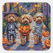 Cockapoo Hunde Trick-oder-Treating Halloween-Kostü Quadratischer Aufkleber (Vorderseite)