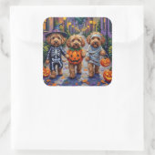 Cockapoo Hunde Trick-oder-Treating Halloween-Kostü Quadratischer Aufkleber (Tasche)